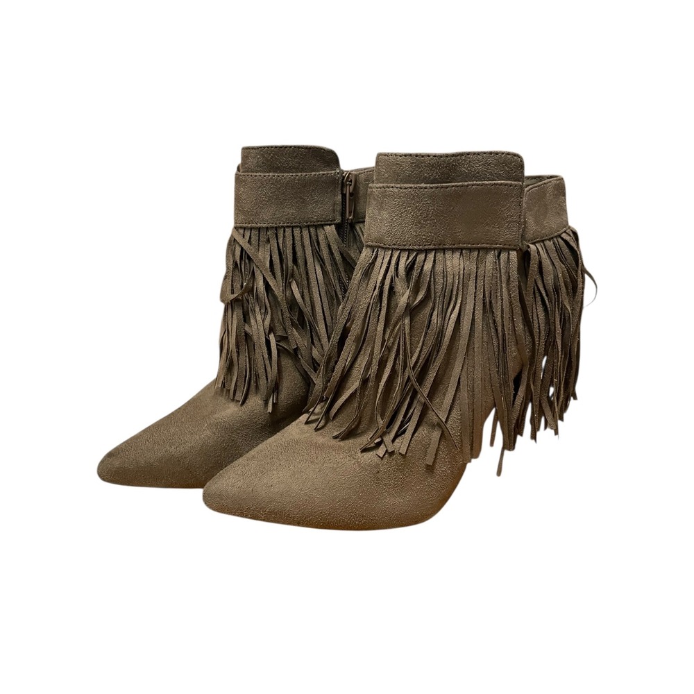 Wild Diva Lounge Women's‎ brown Suede Fringed Pointed Toe Heeled Booties Size 9